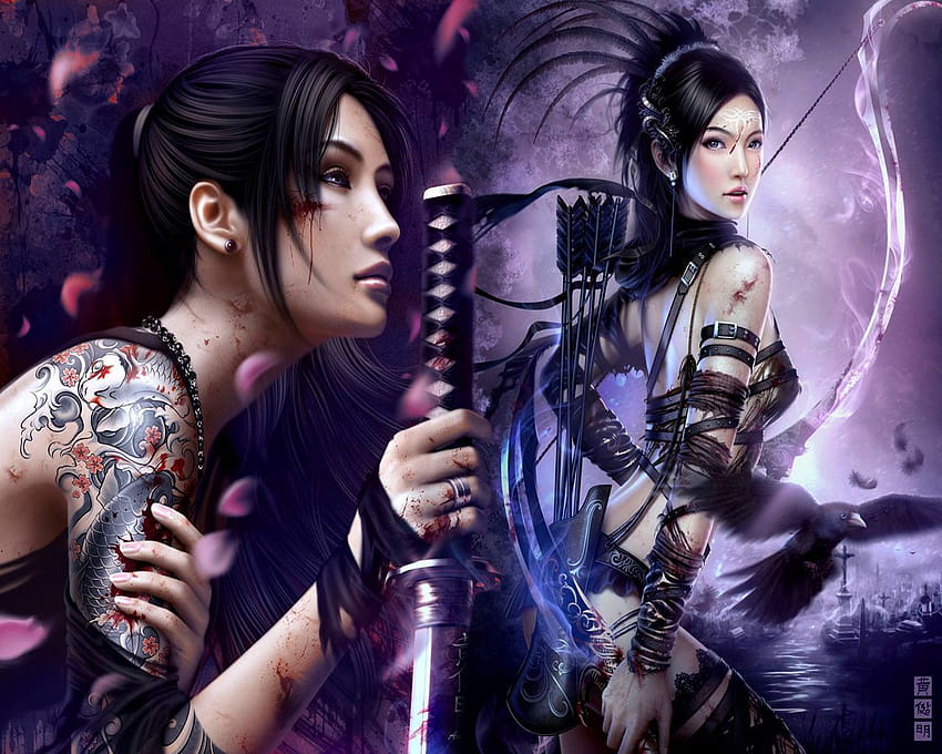 Chinesischer weiblicher Krieger, Spielfrauenkörper HD-Hintergrundbild