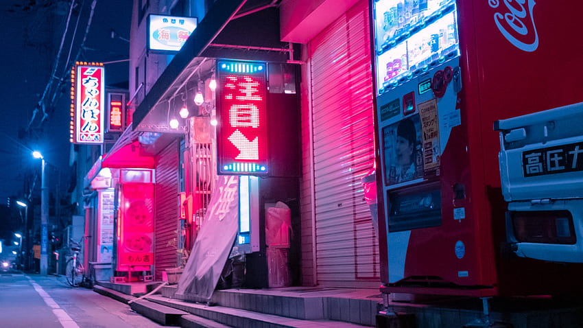: Japonia, miasto, neon, automat, noc, Tokio 3023x1700, japońskie miasto neonowe anime Tapeta HD