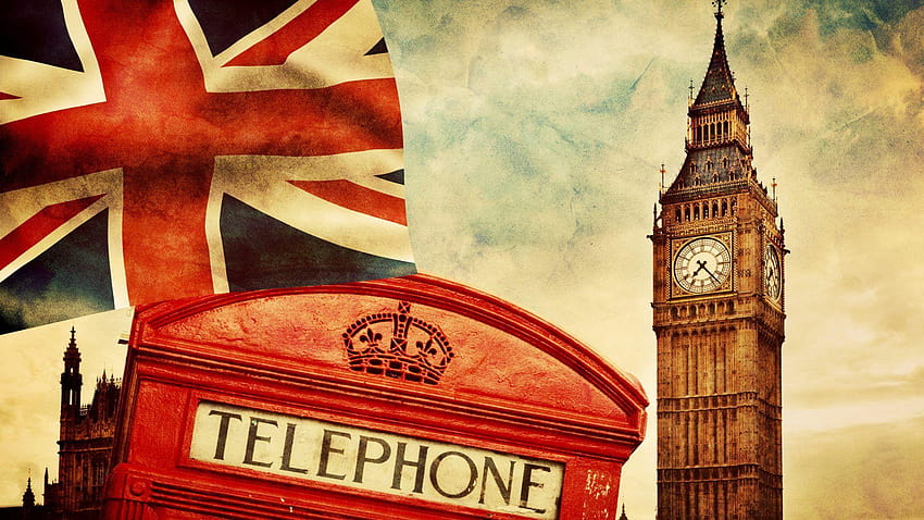 Etiqueta de teléfono: Londres Autobús Ciudad Teléfono Calle Rojo, bandera de Londres fondo de pantalla