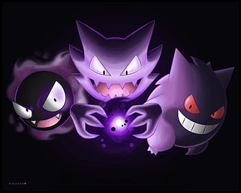 Gengar, #ishmam, #Haunter, #Pokémon, #Pokemon Evil, #minimalism, #blue  background, #simple background, #artwork, 1920x1200 …