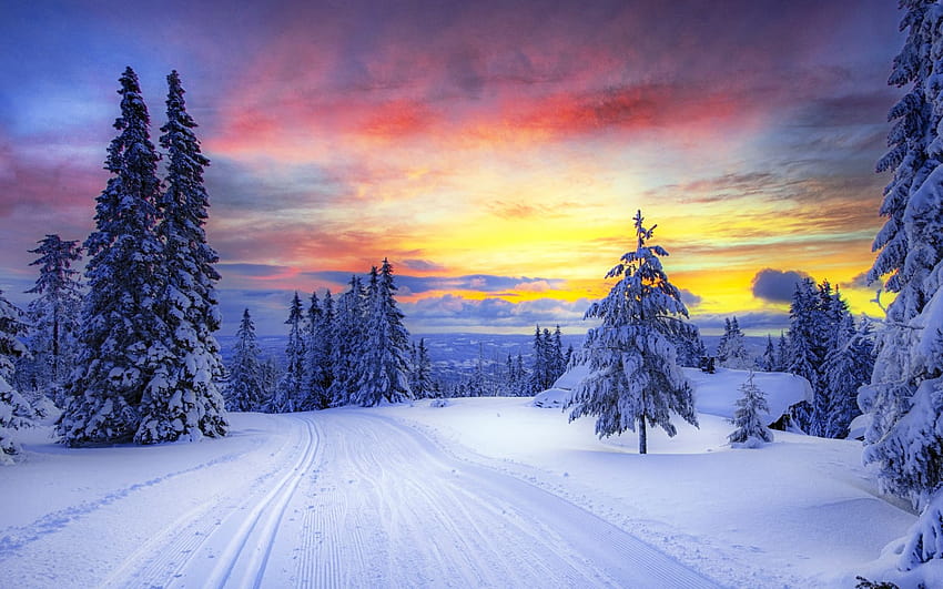 4 Snowy Sunset, snow sunset HD wallpaper | Pxfuel