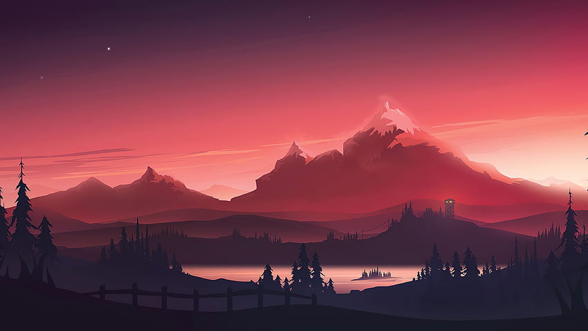 Red Mountains Morning Minimal, Художник, Фонове и, артистично планинско минимално цифрово изкуство HD тапет