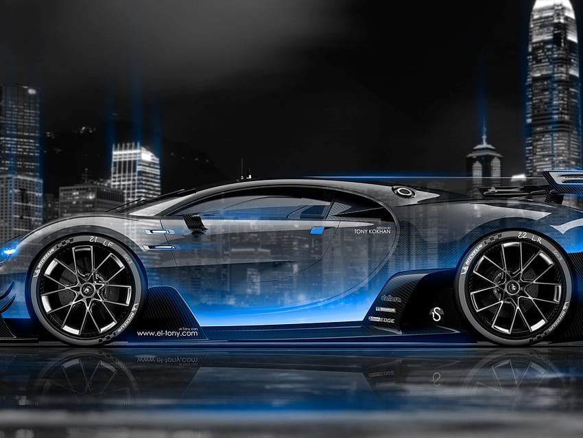 Bugatti Vision Gran Turismo Side Crystal City Night Car, bugatti vision gt HD wallpaper