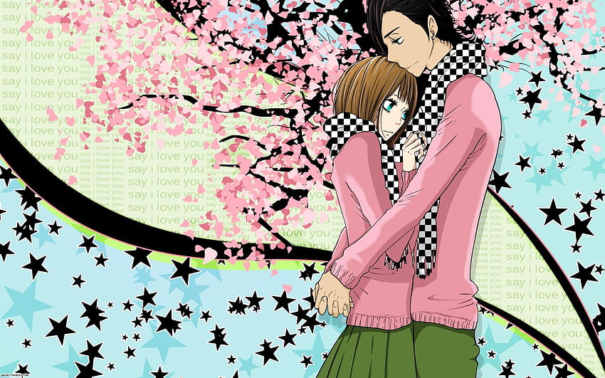 : illustration, anime, cartoon, pattern, spring, flower, say i love you HD wallpaper