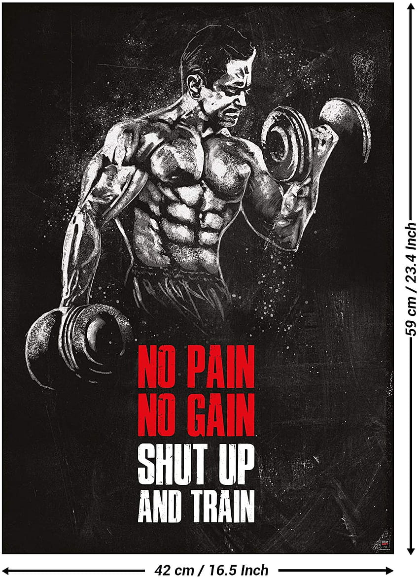 Poster Latihan Motivasi Seni Hebat 24,4 x 16,5 inci, tanpa rasa sakit, tanpa hasil, tutup mulut dan latih ponsel wallpaper ponsel HD
