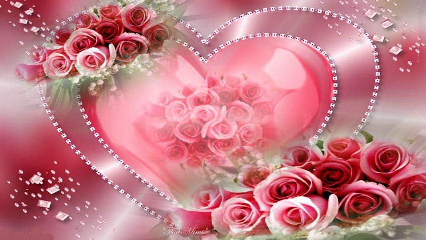 꽃: 하트 하트 장미 로맨틱 핑크 프리티, 모바일용 하트와 꽃 HD 월페이퍼