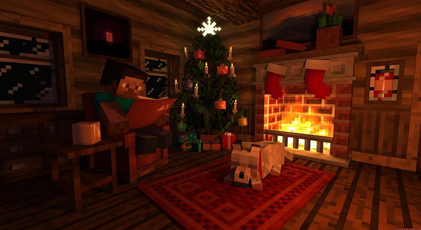 Minecraft Christmas on Dog, minecraft server HD wallpaper