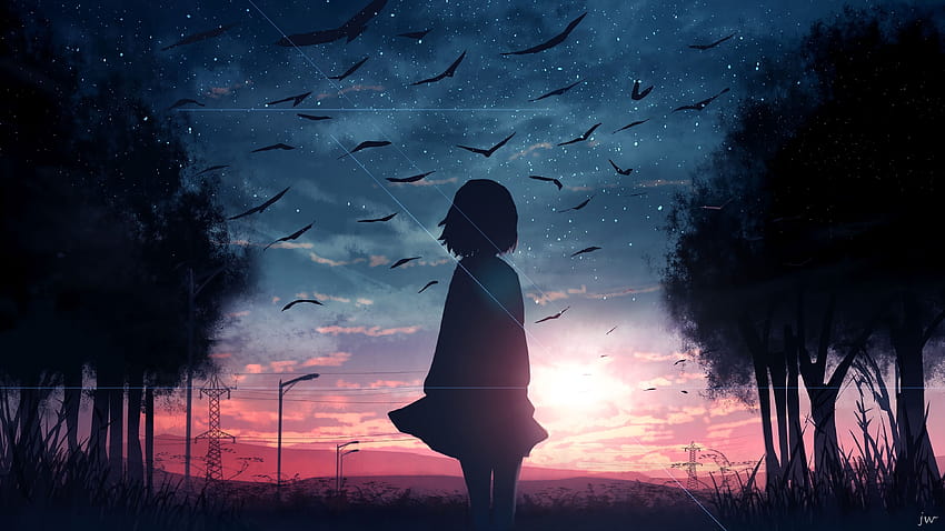 Anime Girl Landscape, pemandangan anime Wallpaper HD
