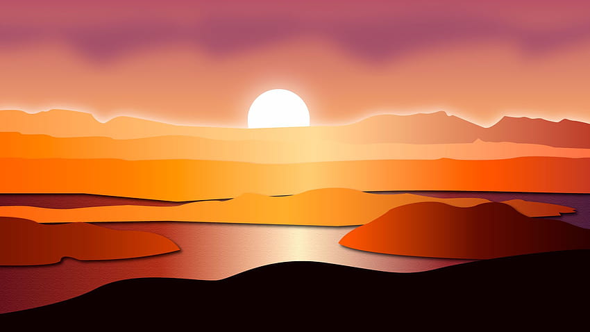 Minimalistyczna sztuka cyfrowa, prosty cyfrowy zachód słońca Tapeta HD