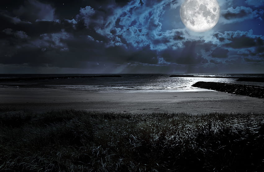 月 雲 夜の風景 , 自然, 背景, そして, 風景 灰色の月 高画質の壁紙