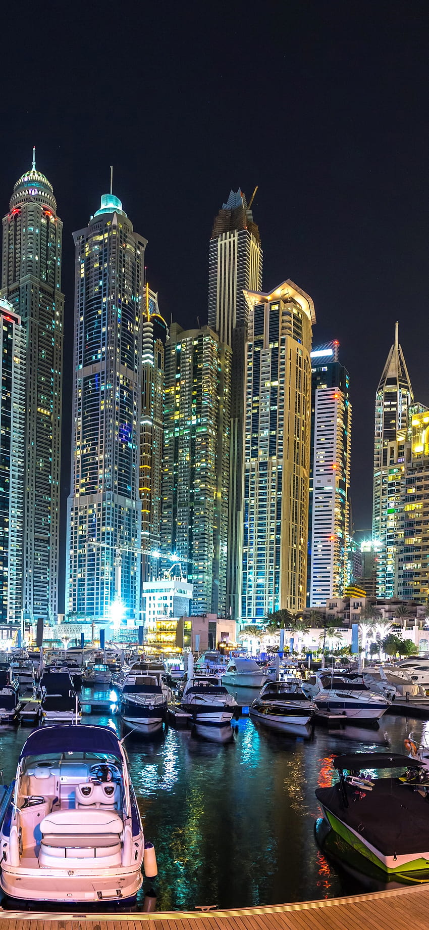 Dubai, skyscrapers, city night, boats, dock 1242x2688 iPhone 11 Pro/XS Max , background, dubai iphone 12 HD phone wallpaper