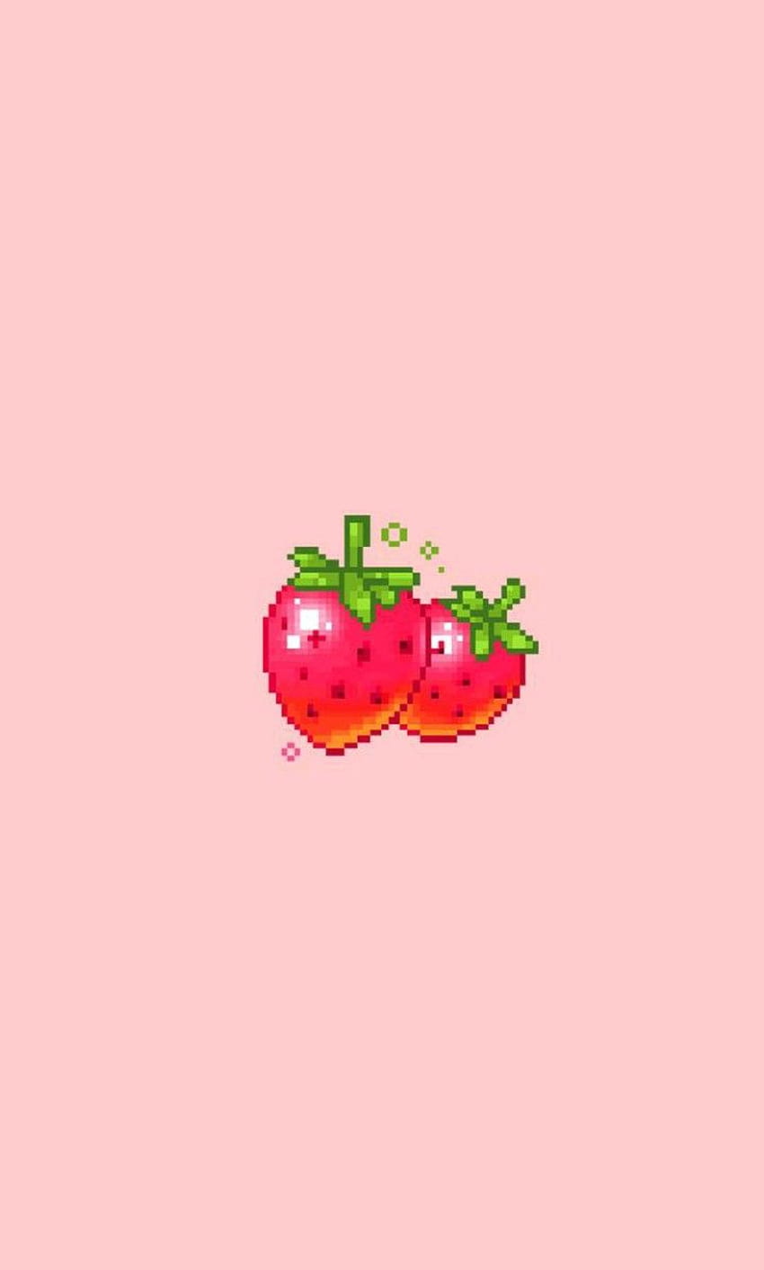 truskawka, truskawki, kawaii i pixel art, różowa estetyka kawaii Tapeta na telefon HD