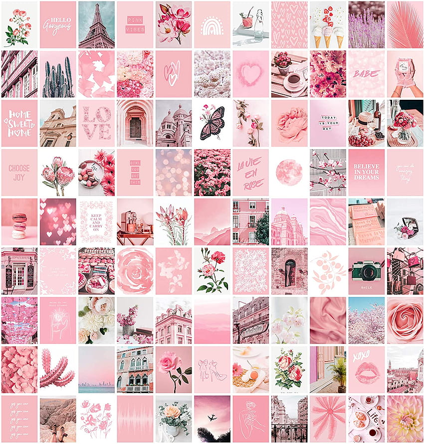 Zestaw Artivo Pink Aesthetic Wall Collage, 100 zestawów 4x6 cali, wystrój pokoju dla nastoletnich dziewcząt, druk artystyczny Pretty Blush Pink, akademik, małe plakaty do pokoju Estetyka: grafika ścienna, letni kolaż różowy Tapeta na telefon HD