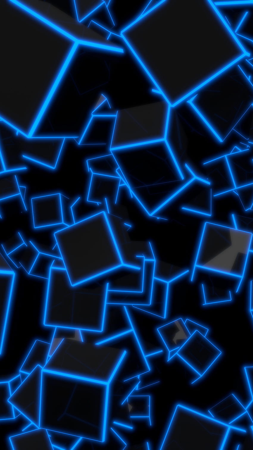 3D Blue Neon Cubes U、青のスマートフォン HD電話の壁紙