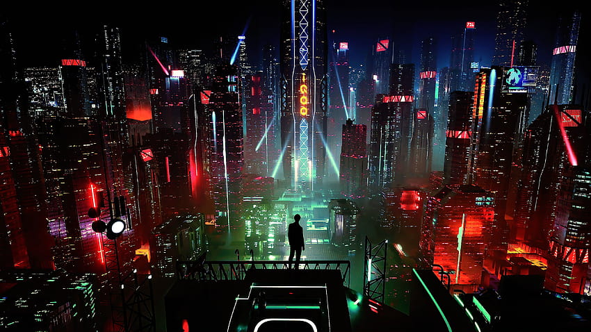 кибер научна фантастика дигитално изкуство ...pinterest, кибер град аниме HD тапет