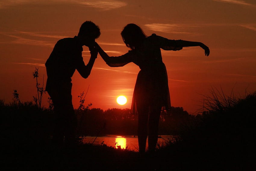 Couple Love Sunset, couples shadow HD wallpaper