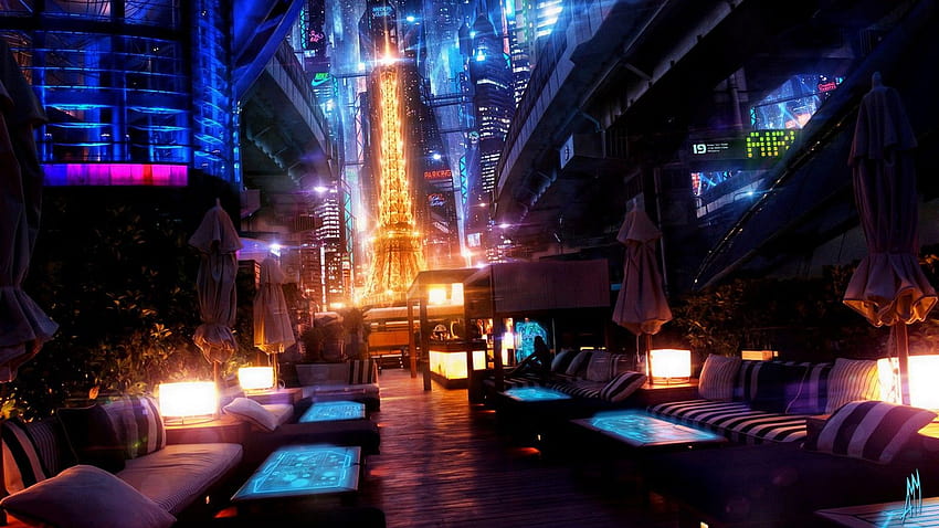 Tour Eiffel, Paris, jeux vidéos, nuit, futuriste, France, cyberpunk, artwork, terrasse, néon, Remember Me, street ::, neon future Fond d'écran HD