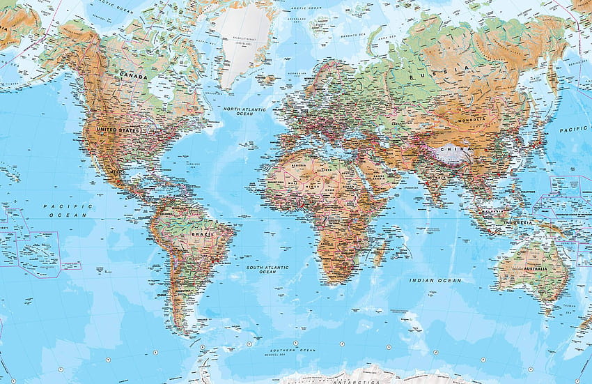 Physical World Map Mural, world map full HD wallpaper