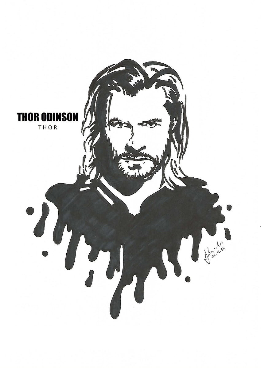 Disegno di Thor, matita, schizzo, arte colorata e realistica, schizzo di Thor Sfondo del telefono HD