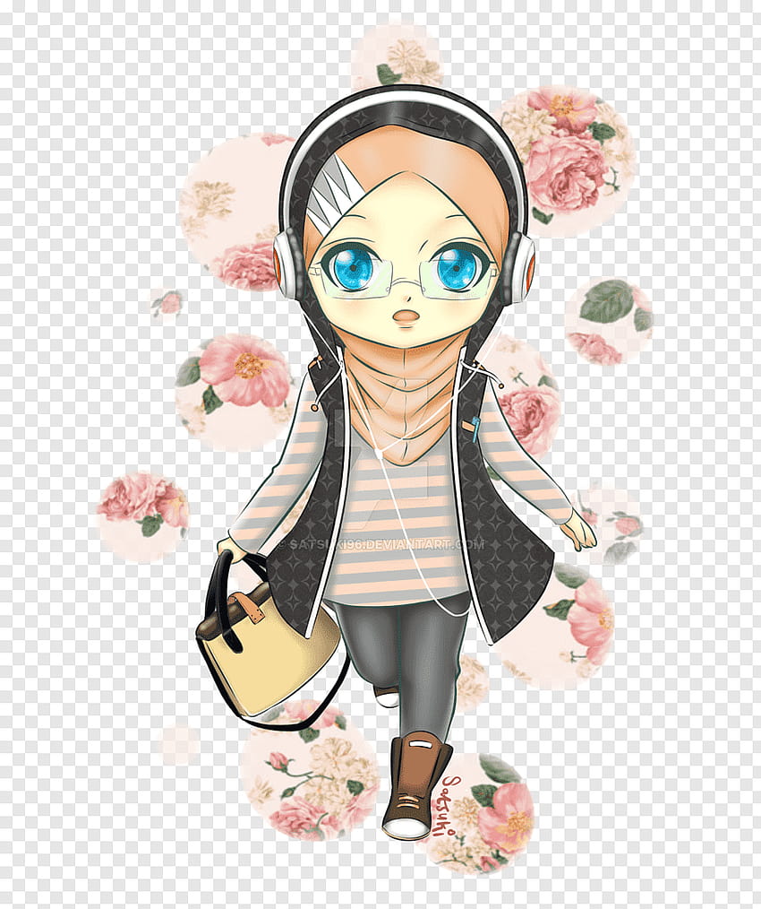 Female profile wearing headset illustration, Chibi Anime Hijab, female anime hijab glasses HD phone wallpaper