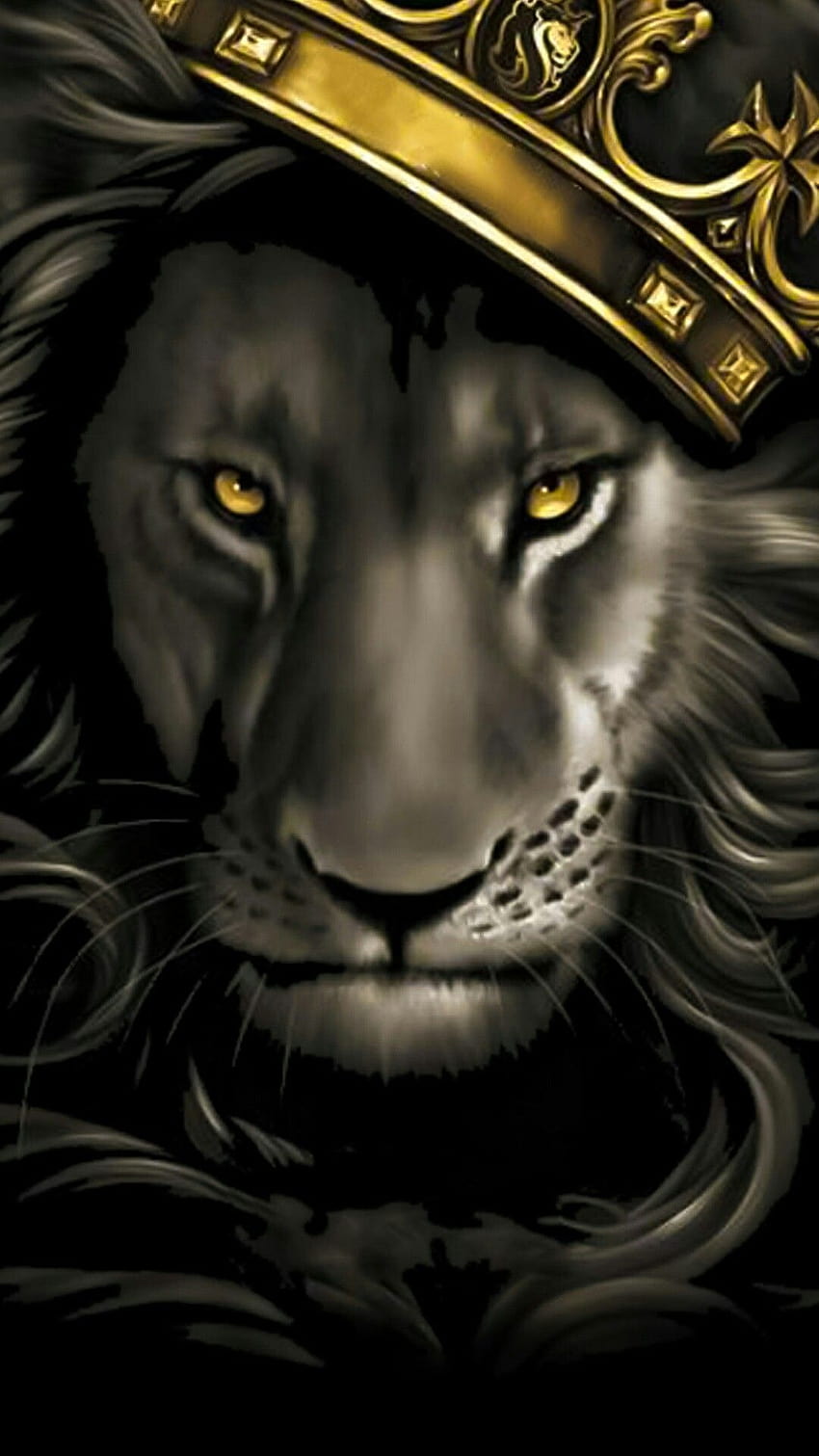 Löwe mit Krone, Löwenmalerei HD-Handy-Hintergrundbild