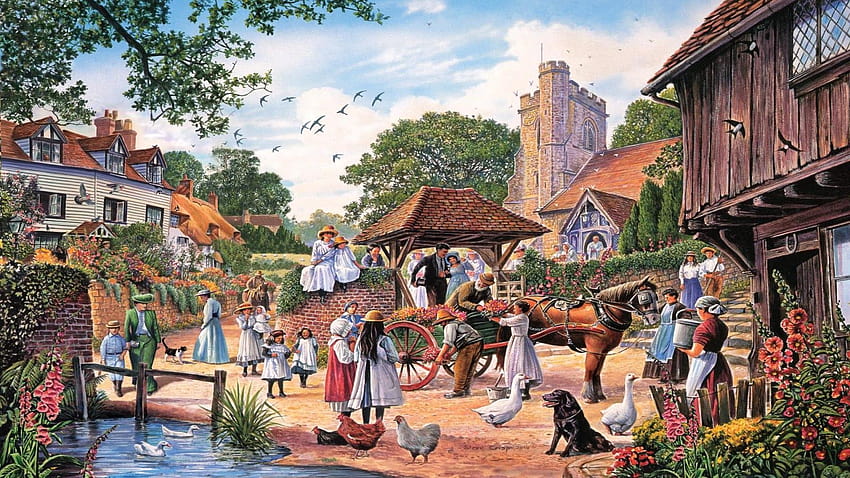 Dorfmalerei, altes Dorf HD-Hintergrundbild