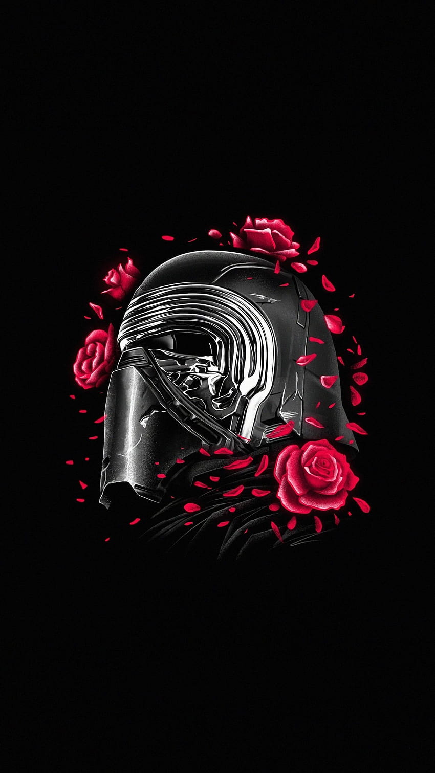 1440x2560 Kylo Ren, casque et roses, Star Wars, minimal Fond d'écran de téléphone HD