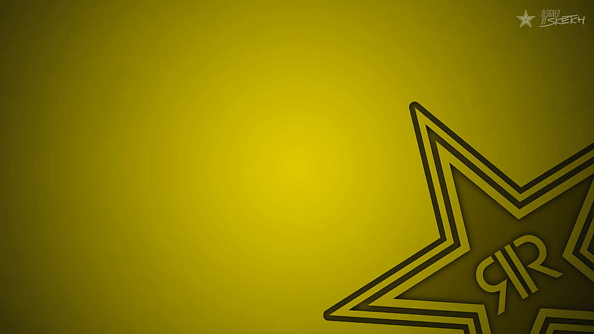 minimalism, yellow background, logo, energy drinks, rockstar energy logo background HD wallpaper