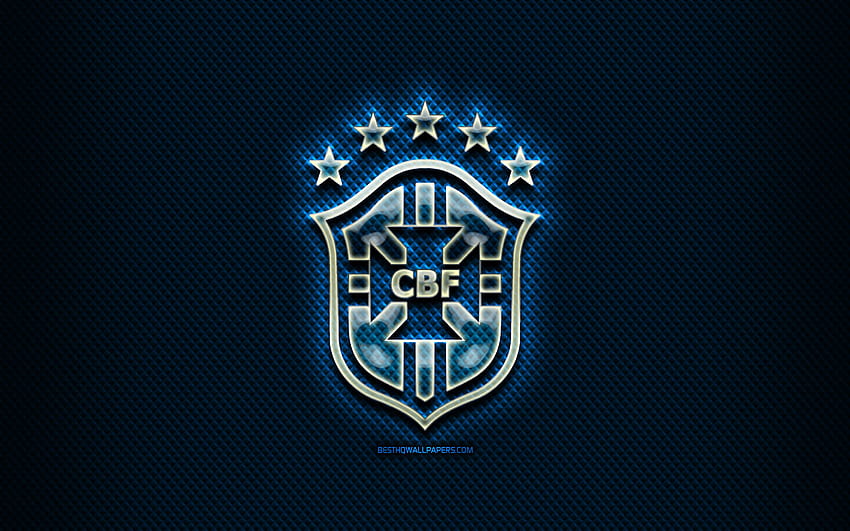 Tim sepak bola Brasil, logo kaca, Amerika Selatan, Conmebol, latar belakang grunge biru, Tim Sepak Bola Nasional Brasil, sepak bola, logo CBF, sepak bola, Brasil dengan resolusi 2880x1800. Kualitas tinggi, pria klub sepak bola brazil Wallpaper HD