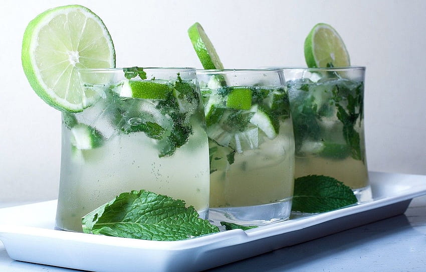 ice, cocktail, lime, cold, drink, mint, Mojito HD wallpaper