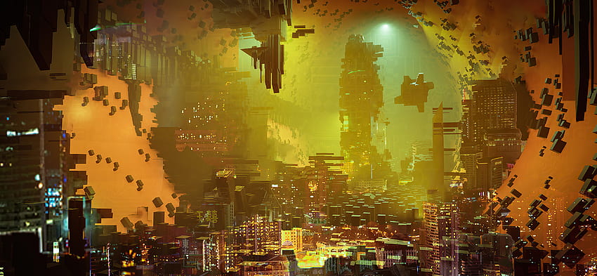 Scifi City Artwork , Artist, Backgrounds, and, yellow city HD wallpaper