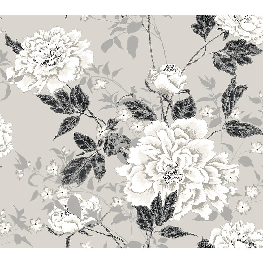 Rumah Bunga Drew Barrymore Vintage Floral Abu-abu Peel & Stick wallpaper ponsel HD