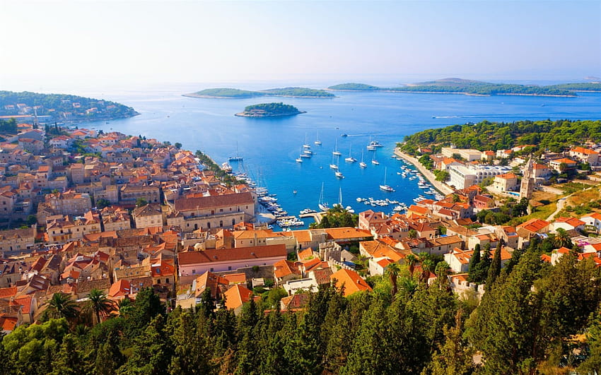 Хвар, курортен град, Хърватия, лятно пътуване, Адриатическо море с резолюция 1920x1200. Високо качество HD тапет