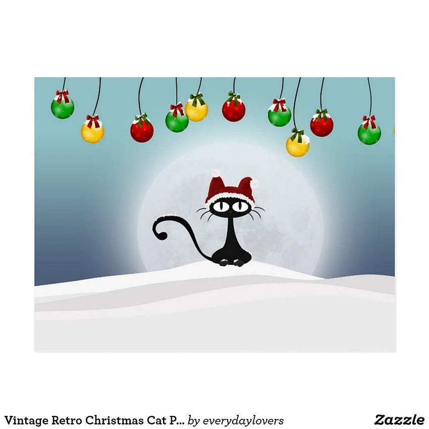Vintage Retro Christmas Cat Postcard Vintage Retro Christmas Cat, pete the cat HD phone wallpaper