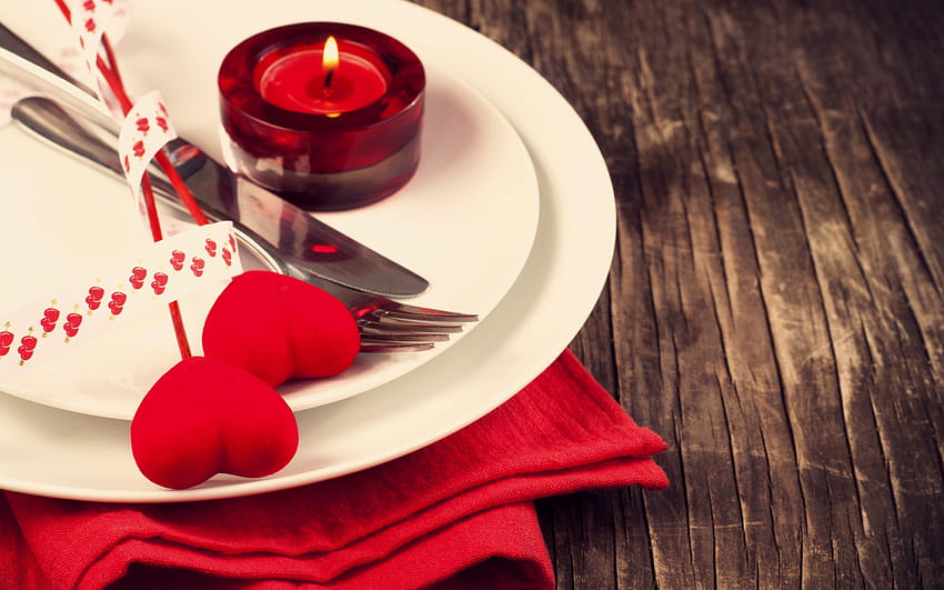 Ajustes de mesa del día de San Valentín Restaurante, cena romántica fondo de pantalla