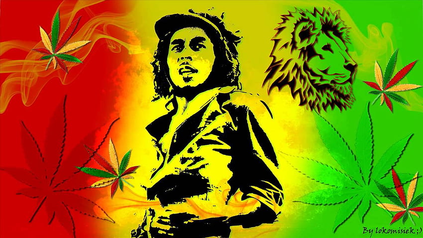 Bandera de Bob Marley, hierba rasta fondo de pantalla