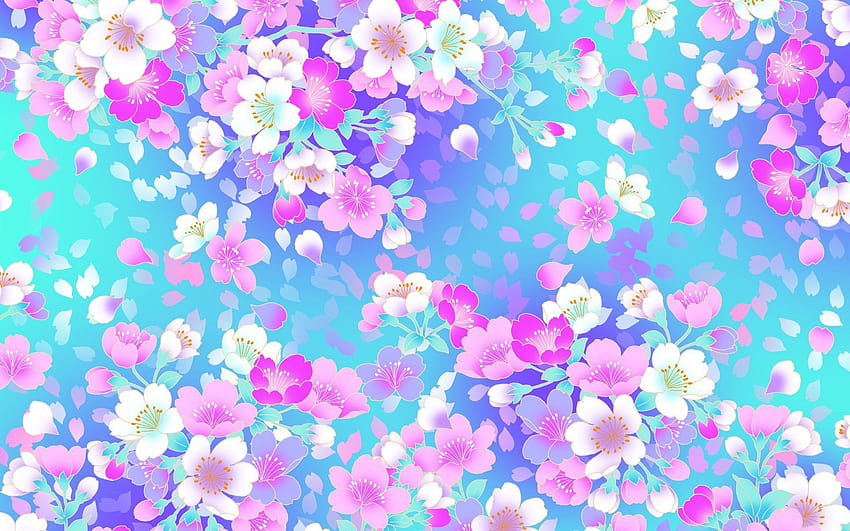 Artistique Bleu Floral Fleur Pink Flower White Flower, blue flowers anime Fond d'écran HD