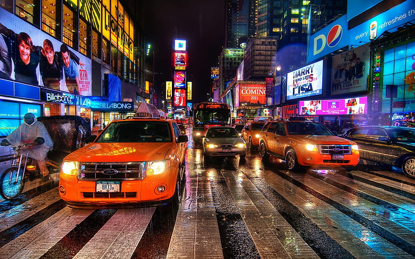 ニューヨーク、夜、タクシー、横断歩道、ニューヨーク タクシー 高画質の壁紙