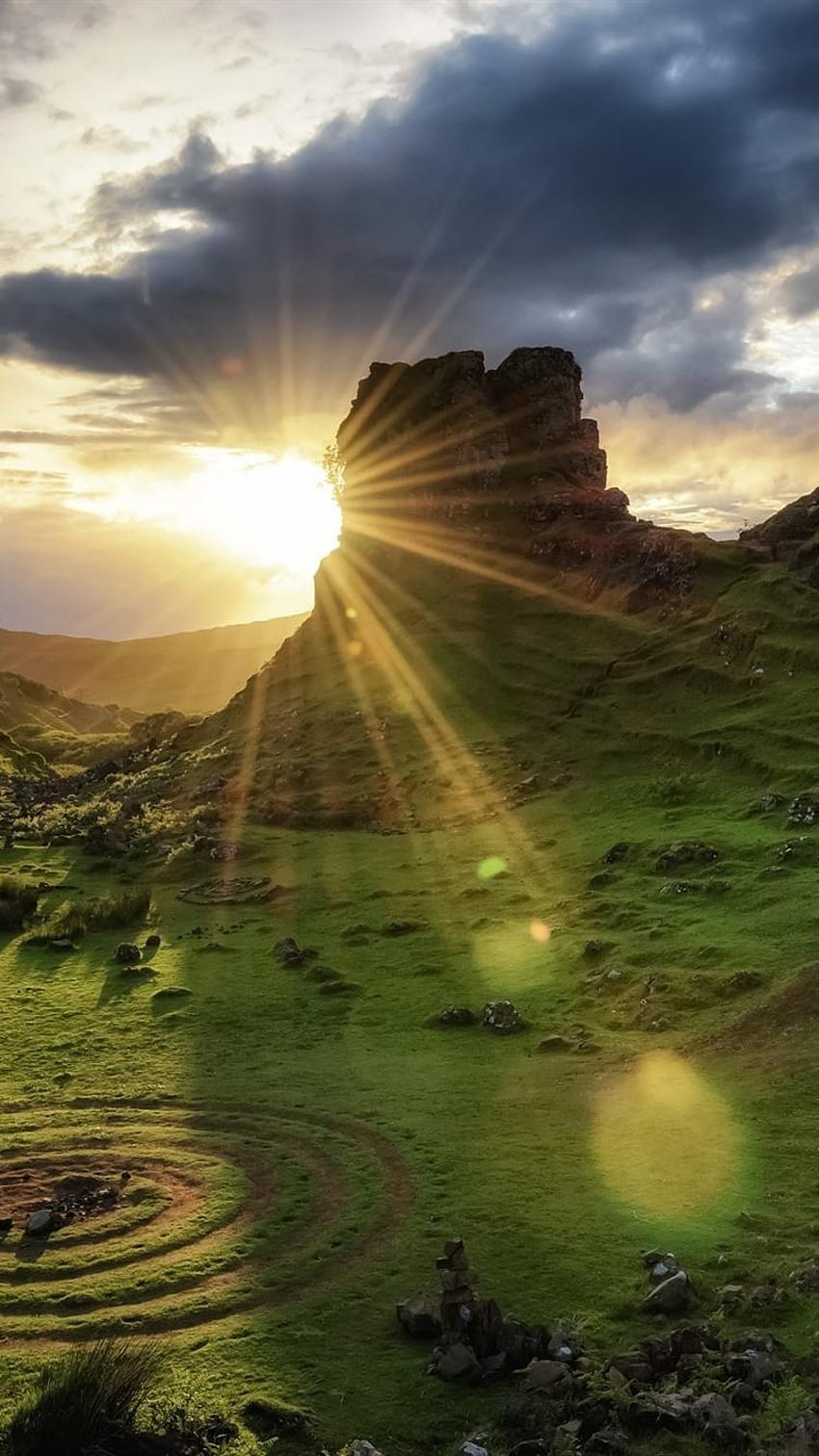 Schottland, Isle of Skye, Naturlandschaft, Grün, Wolken, Isle of Skye Telefon HD-Handy-Hintergrundbild