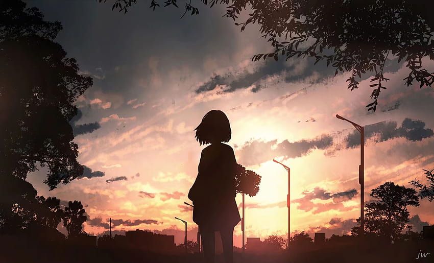 Gün Batımına Bakan Çiçekli Anime Kız, Anime, havalı anime gün batımı HD duvar kağıdı