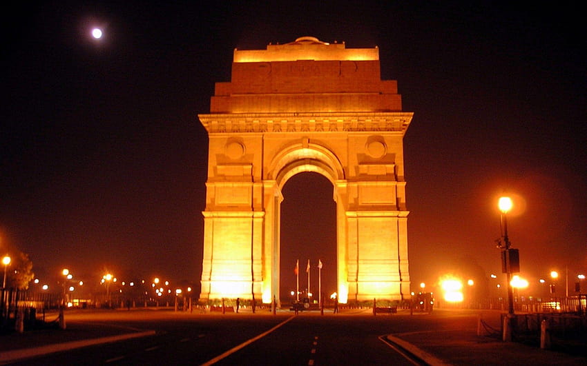 Туристическо място Портата на Индия в Делхи, вечер на портата на Индия HD тапет