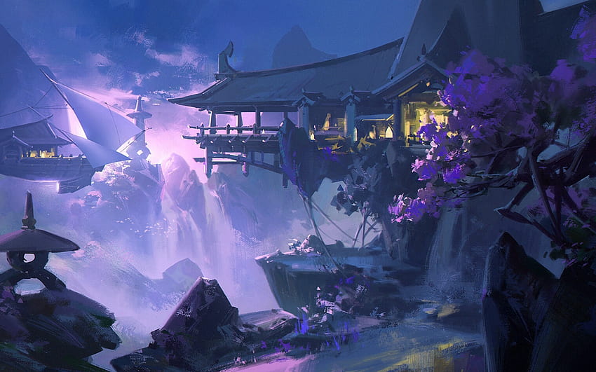 2560x1600 Fantasy Landscape, Cliff, Building, Concept Art, Painting for MacBook Pro 13 inch, chinese fantasy HD wallpaper
