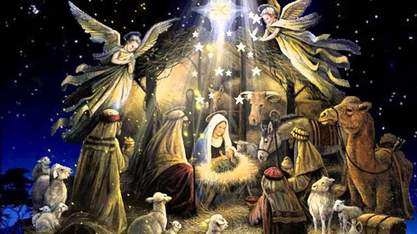 Коледна сцена на Рождество Христово Религиозни коледни фонове Коледа, Коледа на Рождество Христово HD тапет