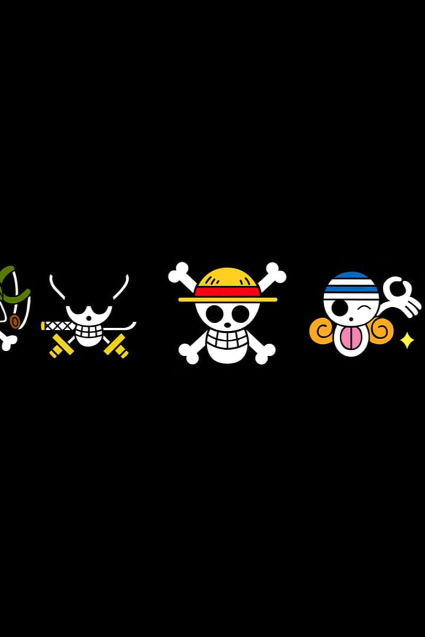 Logo One Piece, Anime, Crâne, Fond noir, Espace de copie, Prise de vue en studio • Pour vous, téléphone noir en une seule pièce Fond d'écran de téléphone HD