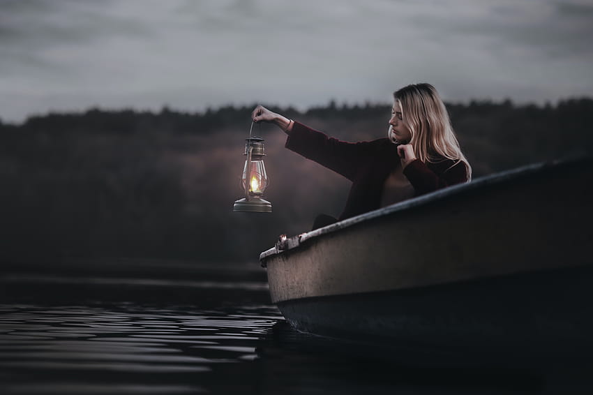 Woman On A Boat Holding Gas Lantern · Stock, women holding lantern HD wallpaper