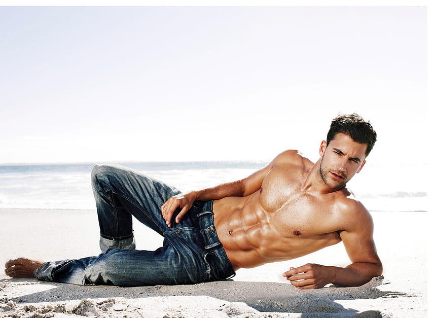Mężczyźni, model, bez koszuli, dżinsy Tapeta HD