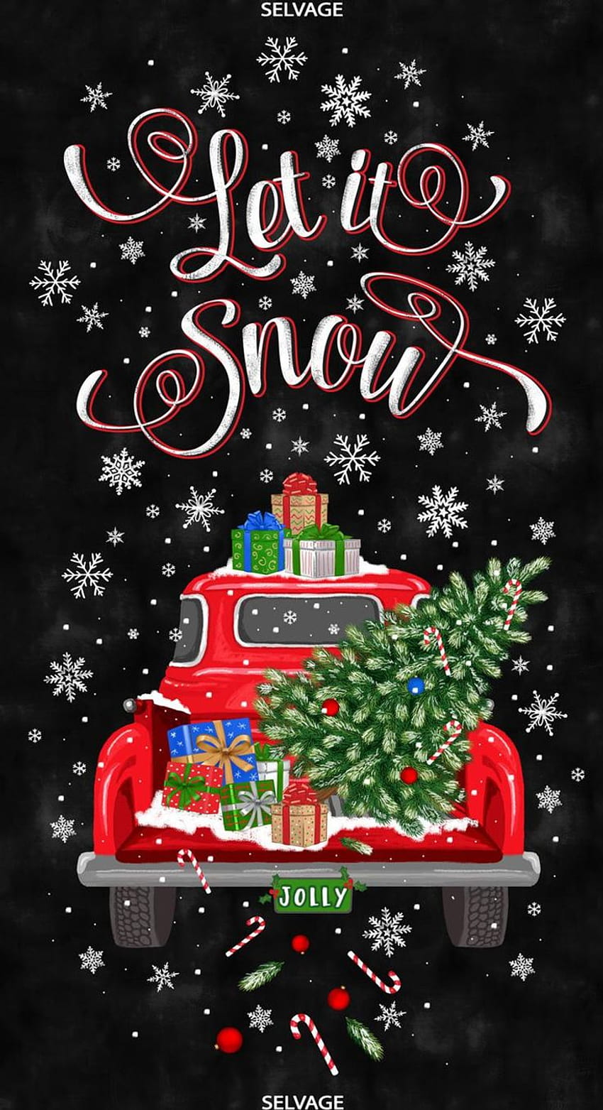 Let it Snow panel, czerwony panel ciężarówki rolniczej, 24-calowy panel, ponadczasowe skarby, ciężarówka choinkowa, świąteczna tkanina, TheFabricEdge Tapeta na telefon HD