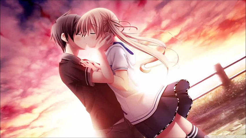 Download Anime Couple Kiss Red Thread Wallpaper  Wallpaperscom