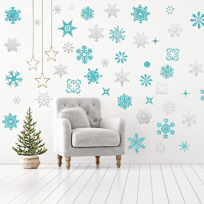 Buy 9 Sheets Snowflakes Wall Decal Silver Blue and Pink Christmas ...