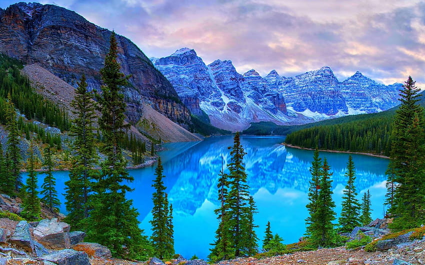 Планини, езеро Морейн, Национален парк Банф, Канада, езеро Морейн, канадски скалисти планини HD тапет